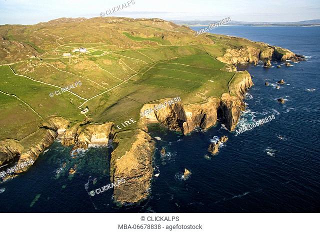 Crohy Head, County Donegal, Ulster region, Ireland, Europe. Aerial view over the coast and the sea stacks