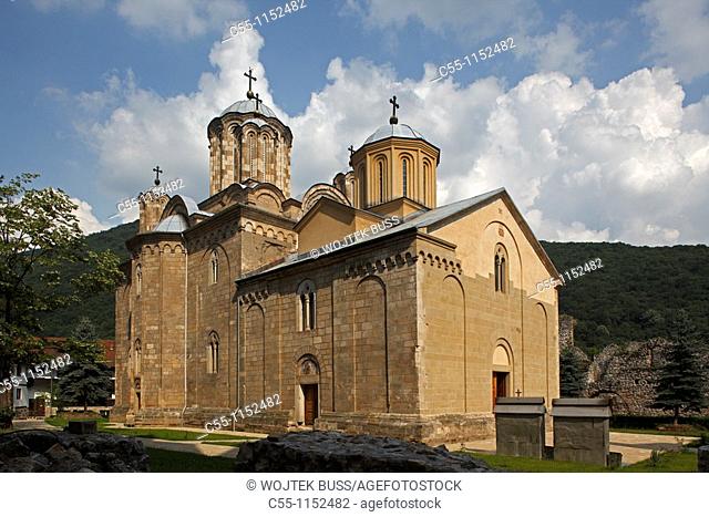 Serbia, Manasija Monastery, founded by Despot Stefan Lazarevi, 1407-1418, Church of St Trinity, Orthodox, christian, religious, exterior, outside, facade