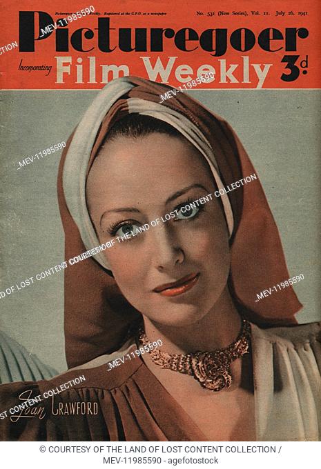 Picturegoer magazines font & back covers - front Cover July 26th 1941, Joan Crawford, movie star, jewellery