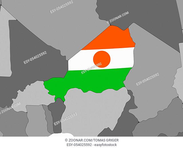 Niger on gray political globe with embedded flag. 3D illustration