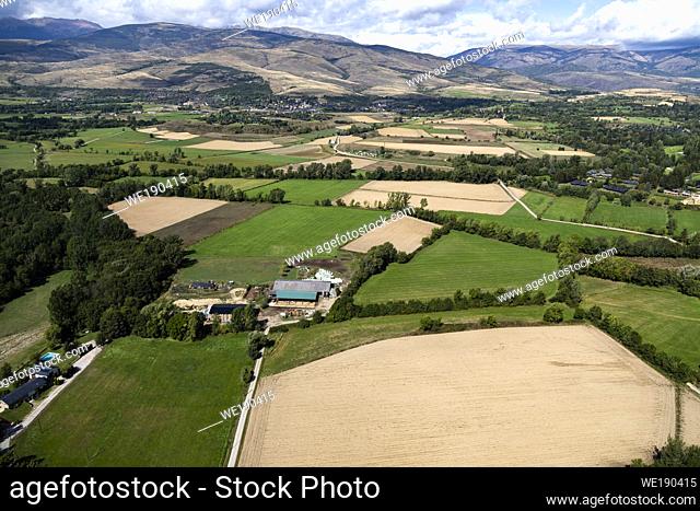 Aerial view of agricultural fields, Puigcerdà, Gerona Province, Spain