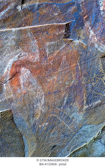 Rock painting in a ceremonial cave, Ana Kai Tangata, Hanga Roa, Rapa Nui National Park, Unesco World Heritage Site, Easter Island, Chile