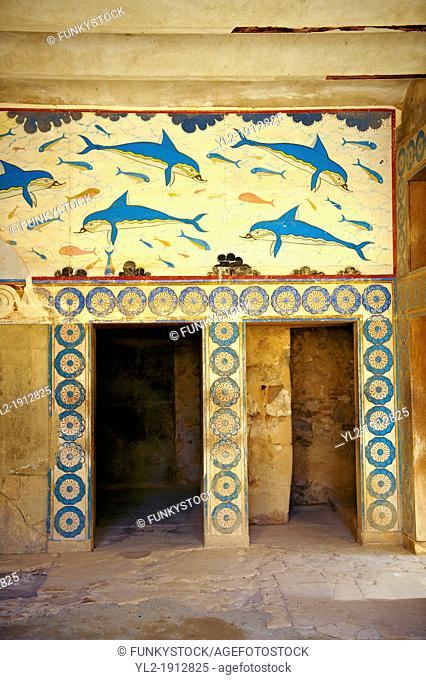 Arthur Evans reconstruction of the Dolphin Frescos, Knossos Minoan archaeological site, Crete