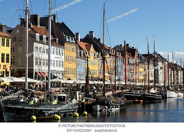 Historical and colorful Nyhavn Canal in Copenhagen, Demark