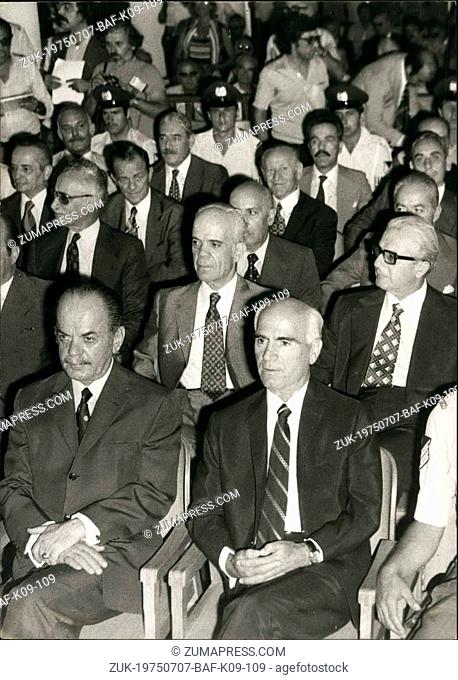 Jul. 07, 1975 - Former Greek Junta on Trial: 1 new --- L to R: George Papadopoulos Stylianos Pattakos 2nd now (center): Obiseys Angelis George Zoitakis