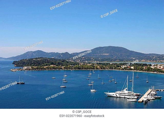 yachts and sailboats Garitsa bay Corfu town Greece