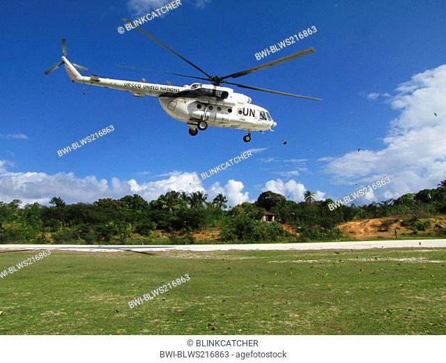 helicopter of the 'United Nations Stabilisation Mission in Haiti' taking off, Haiti, Grande Anse, Jeremie