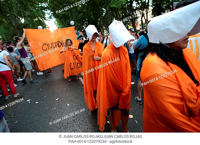 Madrid Spain; 06/07/2019. Ciudadanos (C's - conservative political party and partner of Vox political party far rigth) is introduced in the parade of Gay Pride