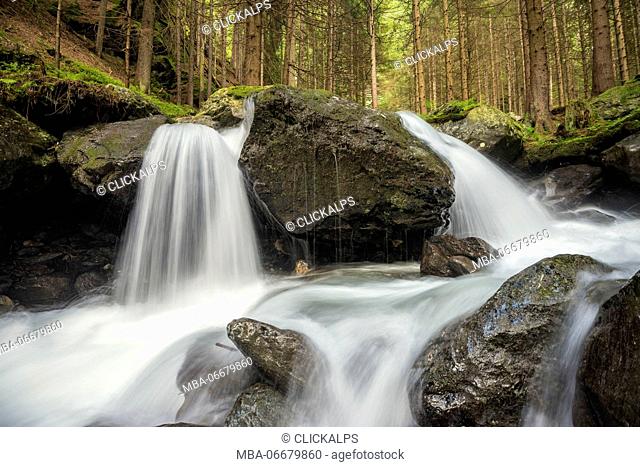 Lutago/Luttach, Aurina Valley, South Tyrol, Italy. The Pojen creek in the Aurina Valley