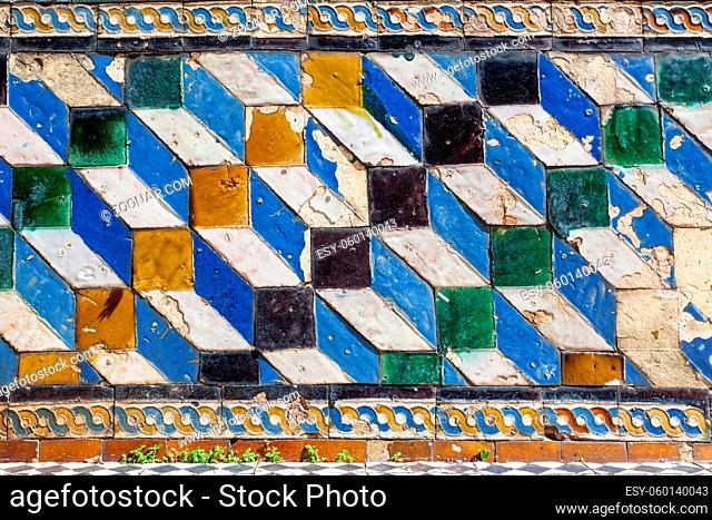 Moorish ceramic tiles with simple geometric pattern