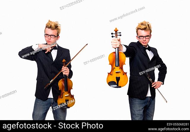 The young musician with violin isolated on white