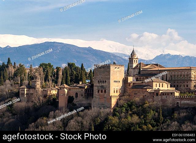 Real view of the famous Alhambra in Granada, Spain. Islamic architecture