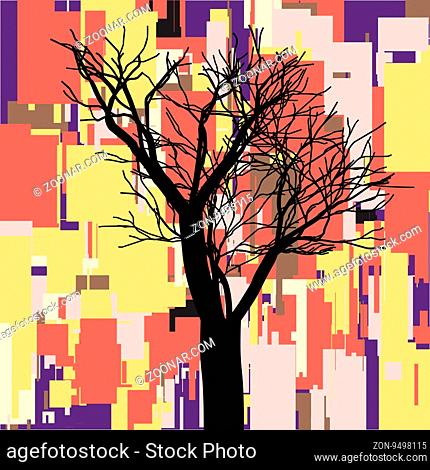 Abstract square fall composition with tree , geometric shapes, autumn leaves theme, events advertisement, seasonal sale flyer, natural print, eco design