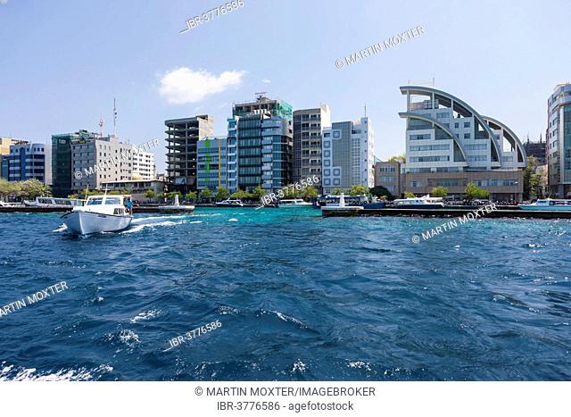 High-rise buildings at the port of Male, North Male Atoll, Indian Ocean, Maldives