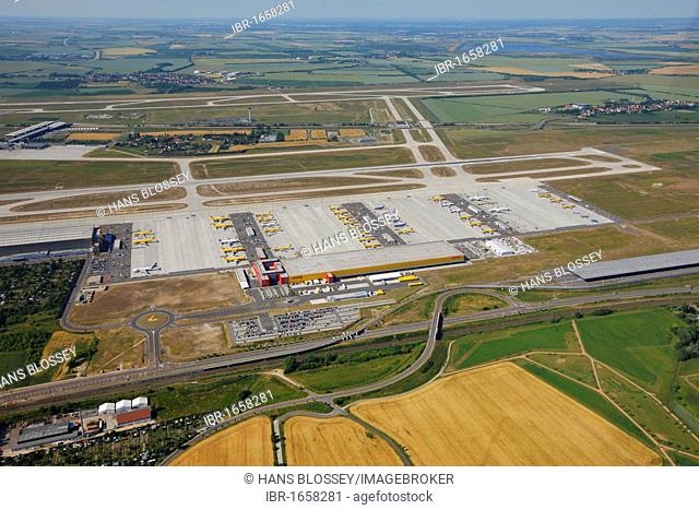 Aerial view, Leipzig International Airport, cargo airport, Schkeuditz, Saxony, Germany, Europe
