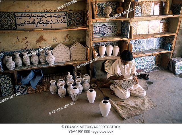 Blue pottery workshop. Sind province, Pakistan