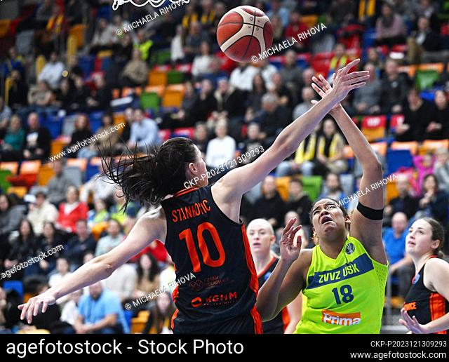 L-R Dragana Stankovic (Polkowice) and Nyara Sabally (Praha) in action during the Women's Basketball European League, Group B, 9th round