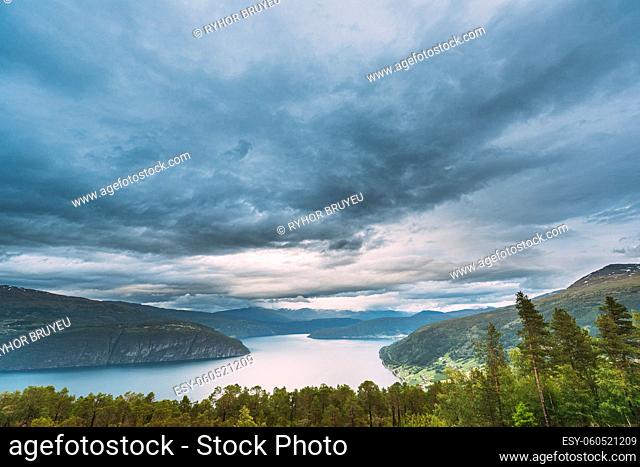 Utvik, Sogn Og Fjordane County, Norway. Norwegian Mountain Lake Landscape. The Innvikfjord Is A Sub-fjord Of Nordfjord In The Municipality Of Stryn In Sogn Og...