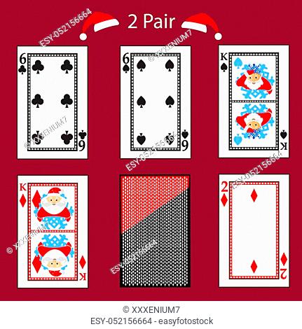 2 two pair playing card poker combination. vector illustration eps 10. On a red background. To use for design, registration, the websites, dressing, the press