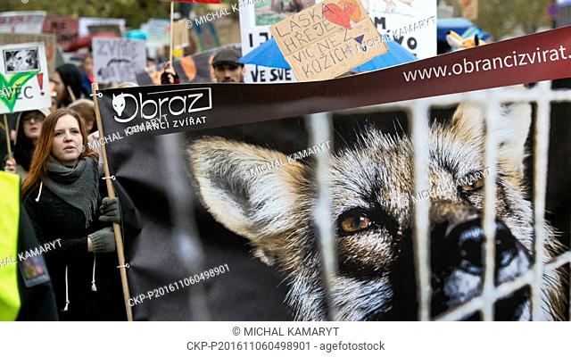 Several hundred activists, wearing animal costumes, participated in a march against fur farms in the centre of Prague, Czech Republic, November 6, 2016