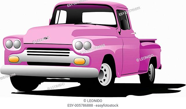 Old pink pickup with badges removed. Vector illustration