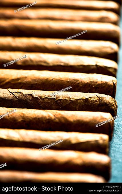 Cuban cigars background from above