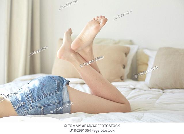 Barefoot woman on leg