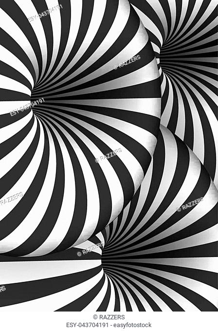 Illustration of Vector Optical Illusion. Spiral Tunnel Hole Effect. Striped 3D Motion Lines