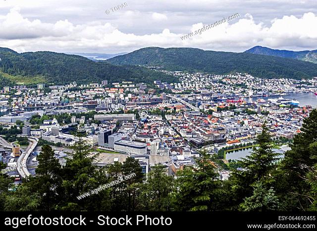 Norway, Bergen - City Bird View over Bergen