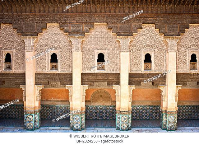 In the courtyard of the Ben Youssef Madrasa, Medina, UNESCO World Heritage Site, Marrakech, Morocco, Africa