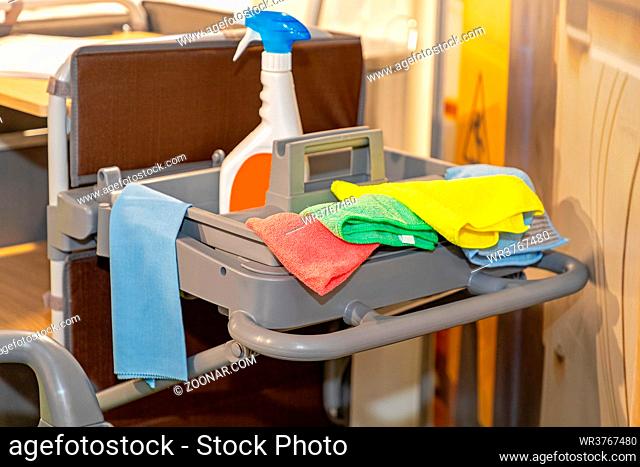 Variety of Colourful Microfiber Cloth at Janitors Cart