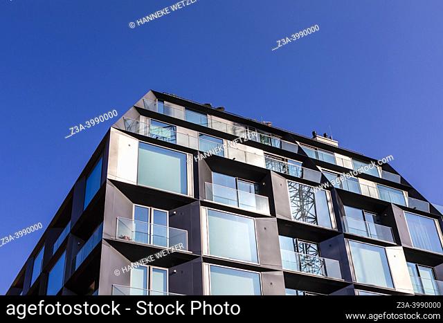 Berlin, Germany - March 19, 2022: modern architecture with blue sky