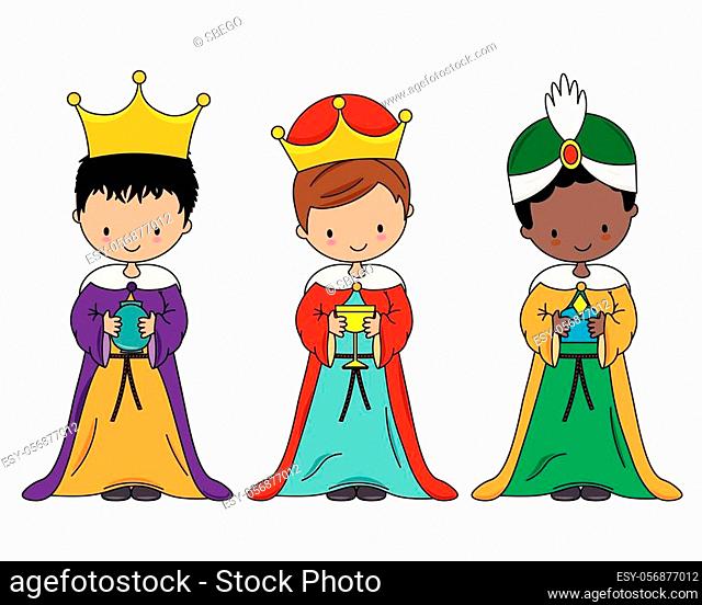 Children dressed as the three wise men. Vector isolated