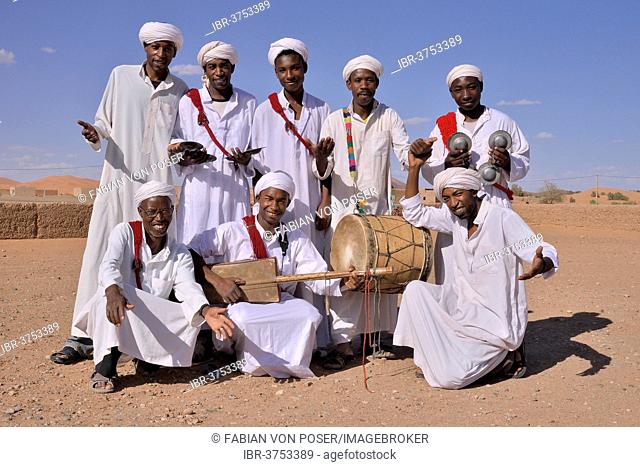 Gnaoua musicians, Merzouga, Meknès-Tafilalet region, Morocco