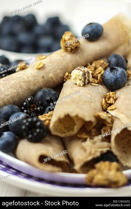 Crepes with blueberries and blackberries