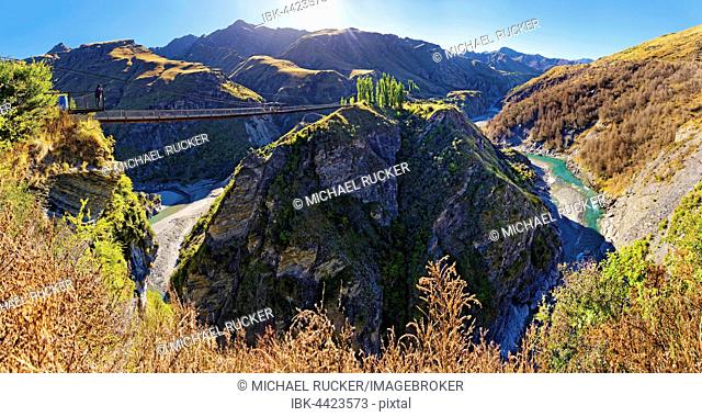 Skippers Canyon, suspension bridge over Shotover River, Queenstown, Otago Region, South Island, New Zealand