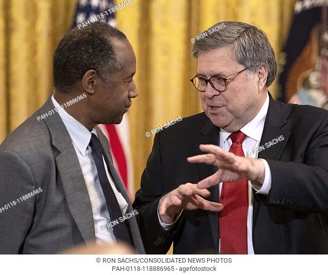 United States Secretary of Housing and Urban Development (HUD) Ben Carson and US Attorney General William P. Barr in conversation prior to US President Donald J