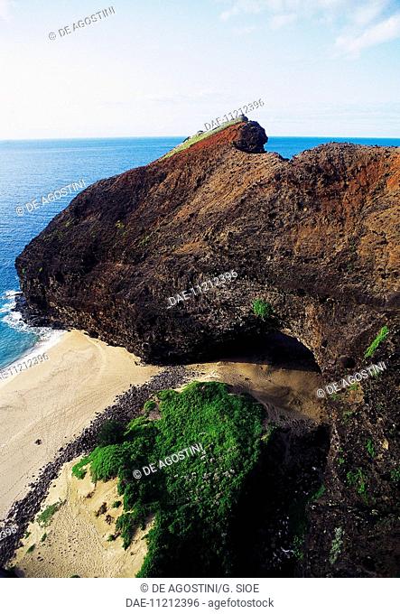 A stretch of beach along the cliffs, Na Pali Coast State Wilderness Park, Kauai, Hawaii, United States