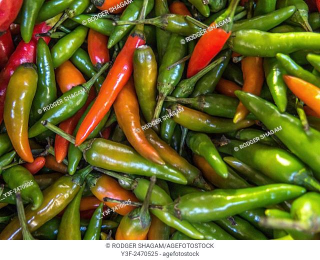 This tiny chile adds serious amounts of heat to Southeast Asian cuisines. You may find either green or red Thai chiles; both are very spicy