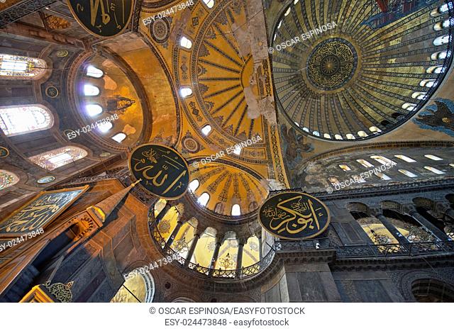 Interior of the Hagia Sophia in Istanbul, Turkey. Hagia Sophia is former Orthodox patriarchal basilica, later a mosque