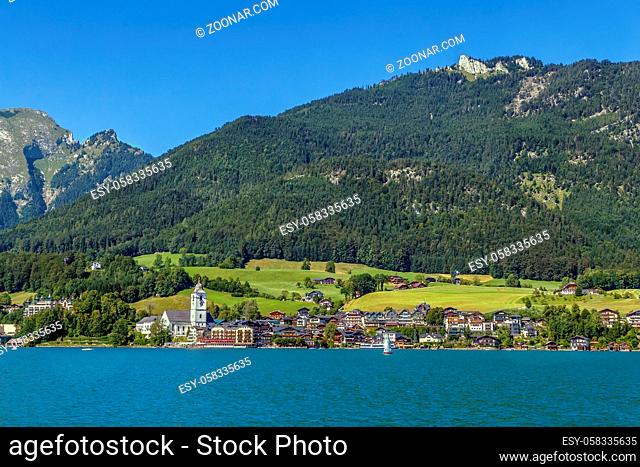 View of St. Wolfgang from Wolfgangsee lake, Austria