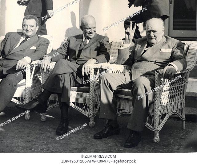 Dec. 6, 1953 - Mid Ocean Club, Bermuda - French Premier JOSEPH LANIEL, USA President DWIGHT D. EISENHOWER and British PM WINSTON CHURCHILL during conference at...
