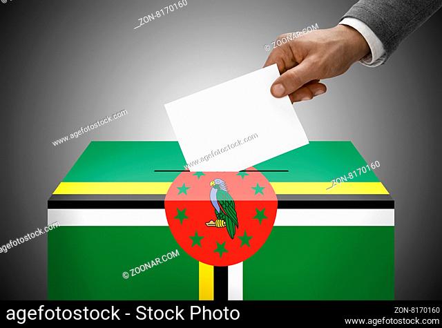 Ballot box painted into national flag colors - Dominica