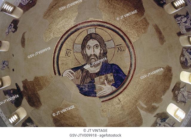 Christ Pantocrator Mosaic, Dome of Daphni Monastery, Interior View, Chaidari, Greece, 1963