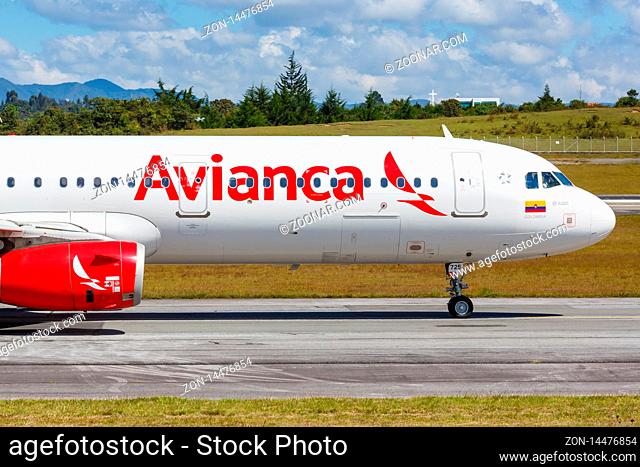 Medellin, Colombia ? January 26, 2019: Avianca Airbus A321 airplane at Medellin Rionegro airport (MDE) in Colombia