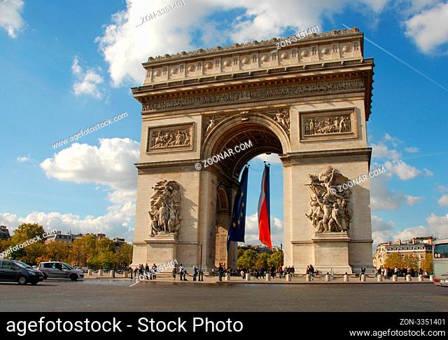Arc de Triomphe, Paris, France, in a day of autumn