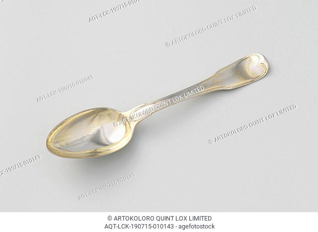 Spoon with the helmet sign Clifford, The egg-shaped bowl of the spoon is connected to the flat, curved handle at both the top and bottom by widening it to the...