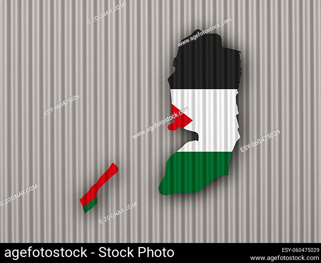 Karte und Fahne von Palästina auf Wellblech - Map and flag of Palestine on corrugated iron