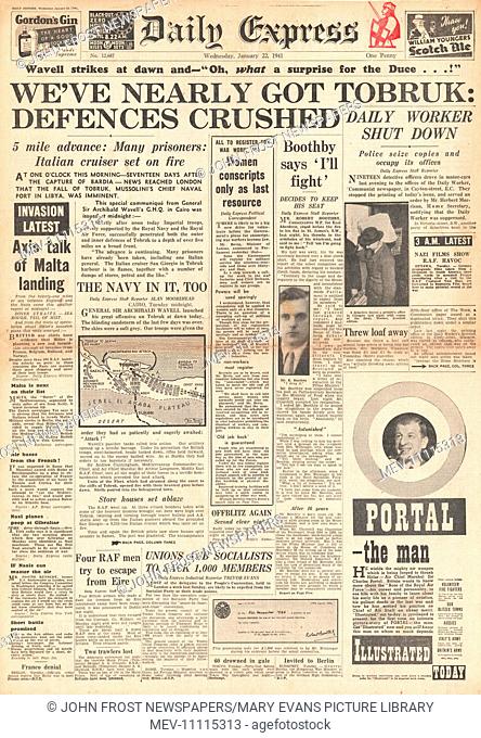 1941 front page Daily Express Allied Forces enter Tobruk