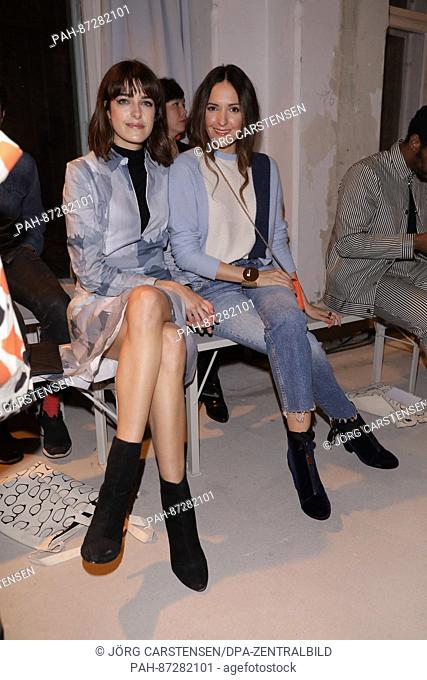 Model Marie Nasemann (l) and host Johanna Klum arrive to the show of label Hien Le at the Mercedes-Benz Fashion Week in Berlin, Germany, 17 January 2017